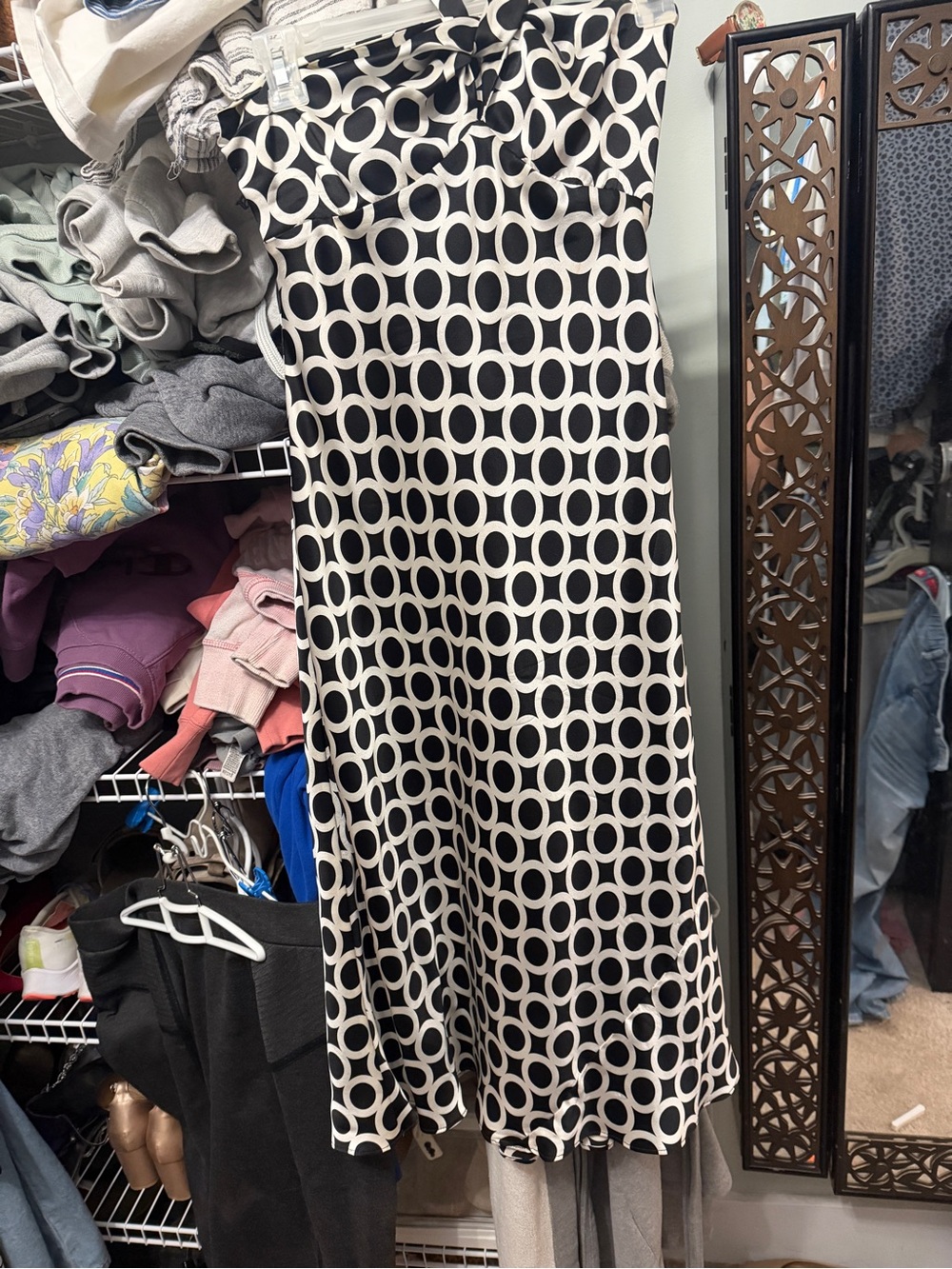 Black and White Geometric Key Hole Halter Dress